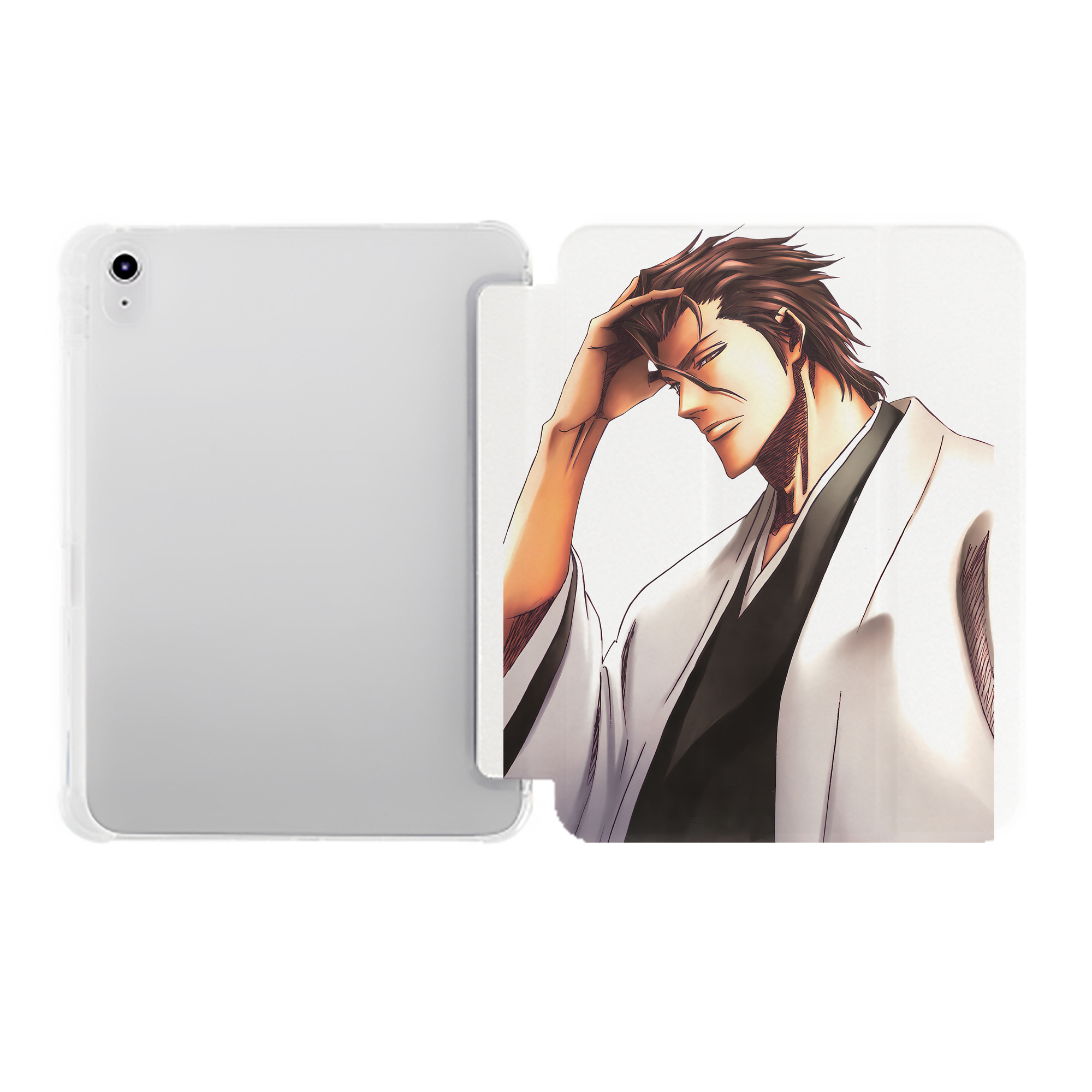 （画像用） ブリーチ 藍染 惣右介（あいぜん そうすけ） BLEACH Aizen Sousuke IPad ケース ペン収納付き 三つ折りスタンド PUレザー×シリコン 対応機種9.5/10.5/10.9インチ